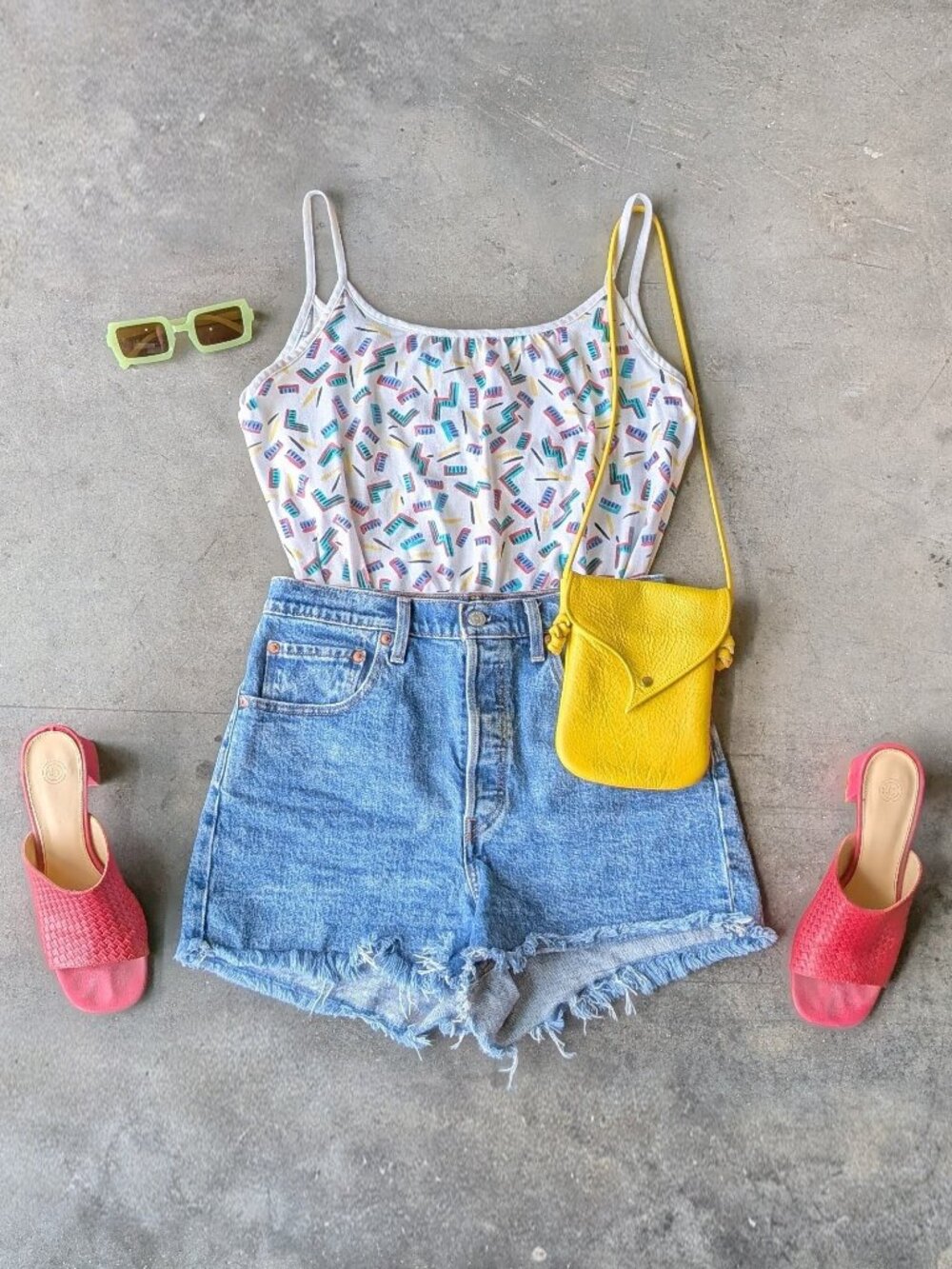 Vintage 80s Colorful Geometric Memphis Design Pattern Cami Tank large